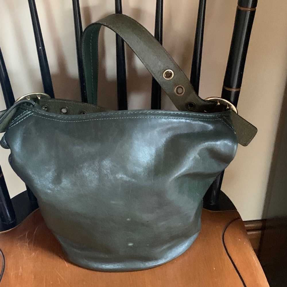 Coach dark green bucket bag.